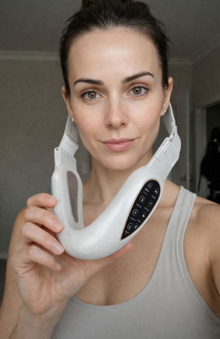 Никол И, 33 г. ⭐⭐⭐⭐⭐ „Имах оформяща се двойна брадичка и отпусната кожа под челюстта. Само след няколко седмици контурът ми е по-изразен, кожата е по-стегната и лицето ми изглежда по-младо. Резултатите са видими!“