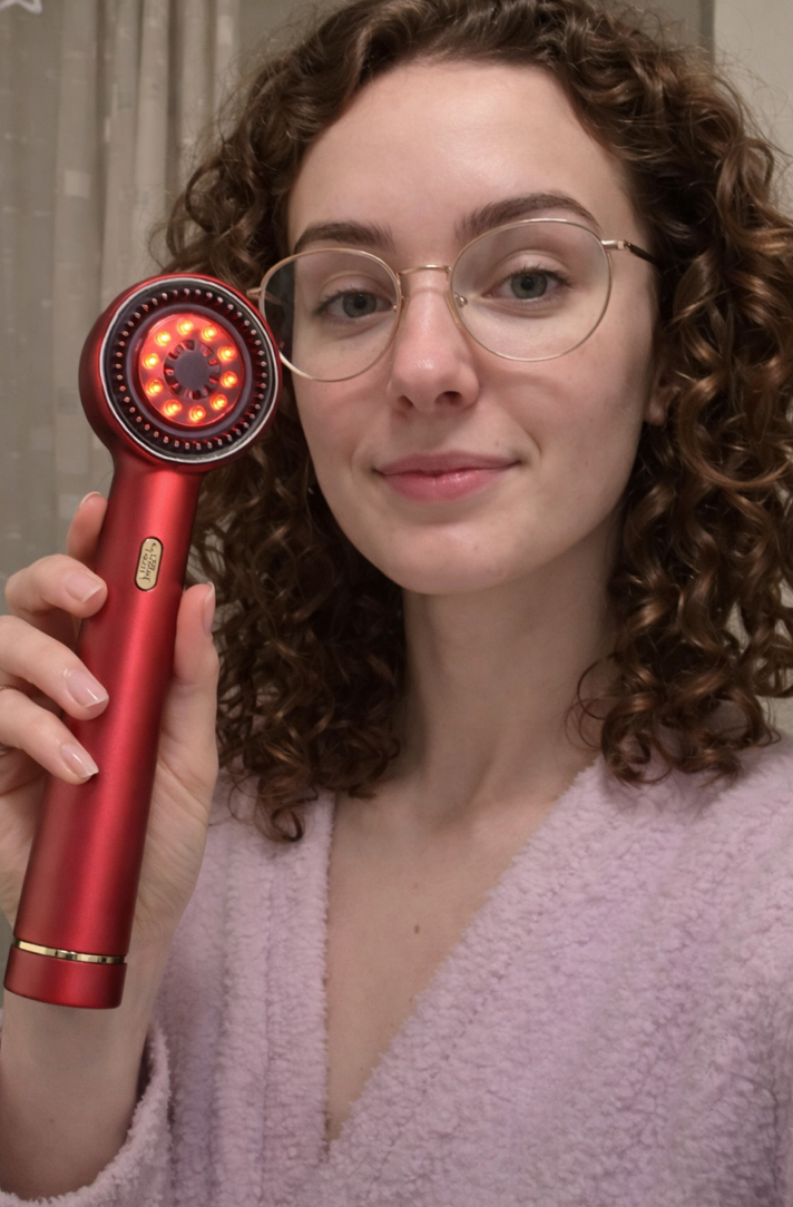 Ивана К. 31г.⭐⭐⭐⭐⭐ „Скалпът ми беше сух и чувствителен. LED гребенът подобри кръвообращението и усещането за опънатост изчезна. Косата ми расте по-силна и по-жизнена.“