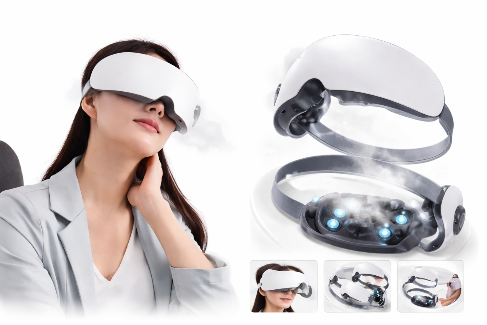 Ново Поколение Парен масажор за очи, топъл спа инструмент за грижа за очите, интелигентен масаж за облекчаване на умората на очите, релакс, подобряване на съня, облекчаване на тъмните кръгове