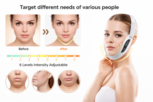 Електрически V-образен лифтинг апарат за лице, 6 режима, 8 нива, EMS микротоков стягащ масажор за лице, премахване на двойна брадичка, грижа за кожата