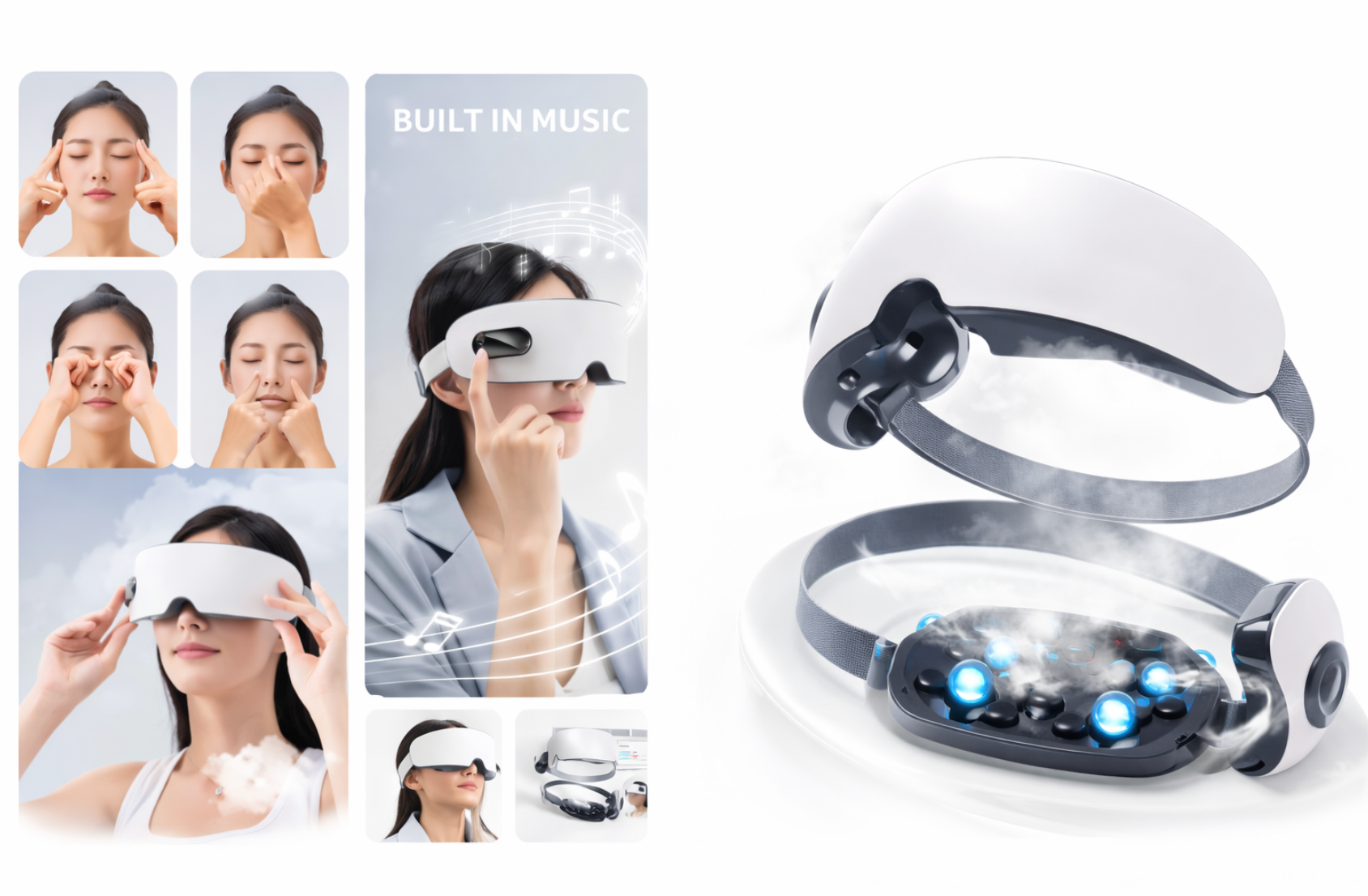 Ново Поколение Парен масажор за очи, топъл спа инструмент за грижа за очите, интелигентен масаж за облекчаване на умората на очите, релакс, подобряване на съня, облекчаване на тъмните кръгове