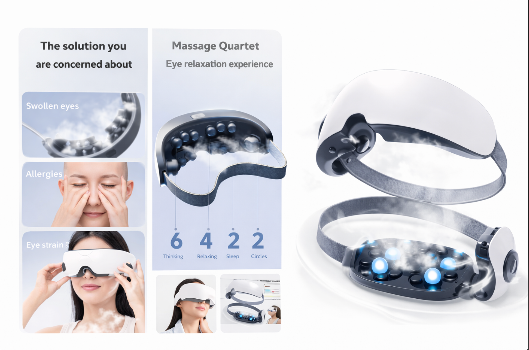 Ново Поколение Парен масажор за очи, топъл спа инструмент за грижа за очите, интелигентен масаж за облекчаване на умората на очите, релакс, подобряване на съня, облекчаване на тъмните кръгове