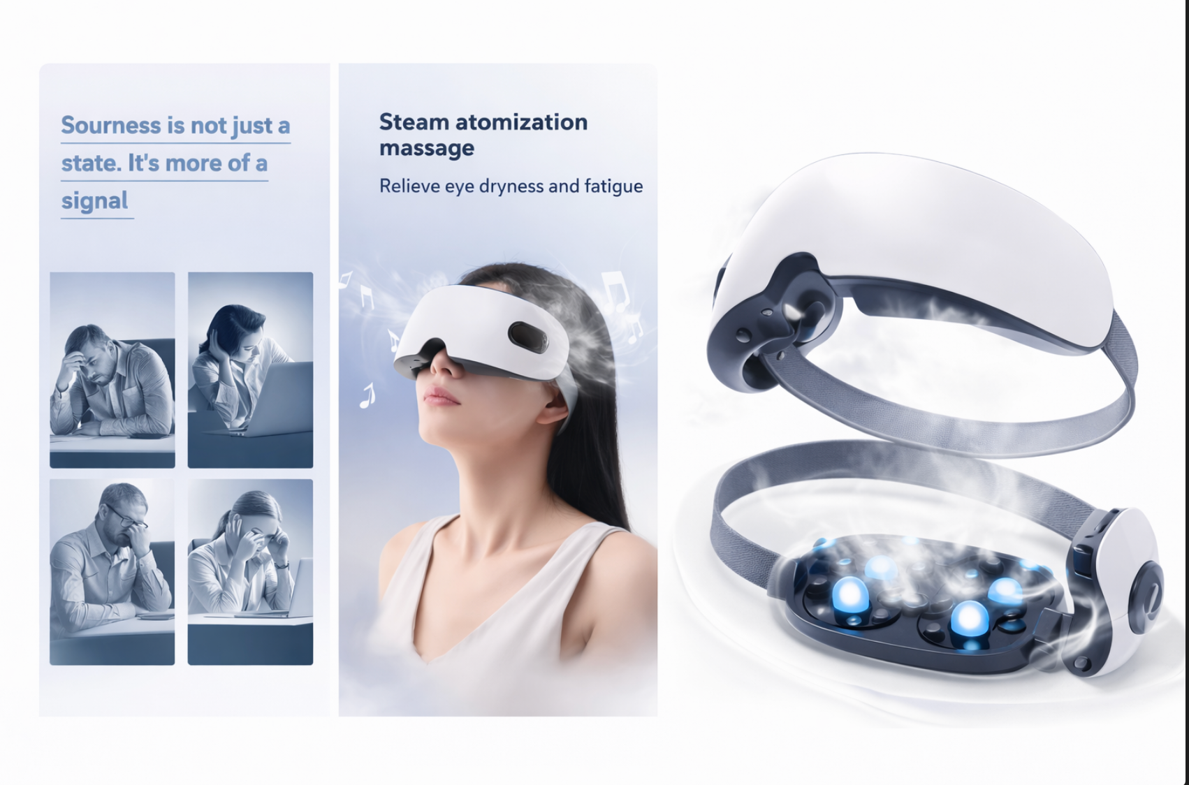 Ново Поколение Парен масажор за очи, топъл спа инструмент за грижа за очите, интелигентен масаж за облекчаване на умората на очите, релакс, подобряване на съня, облекчаване на тъмните кръгове